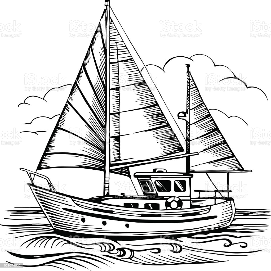 pencil sketch of a sailing ketch icon